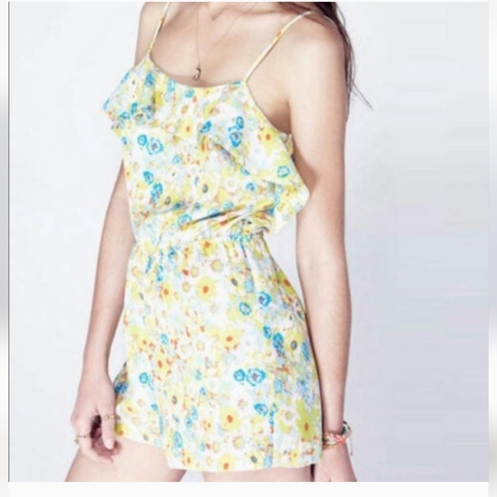 Topshop Floral Romper Shirts Pastel Multi Color Ruffles Straps Shorts Jumpsuit - Picture 2 of 7